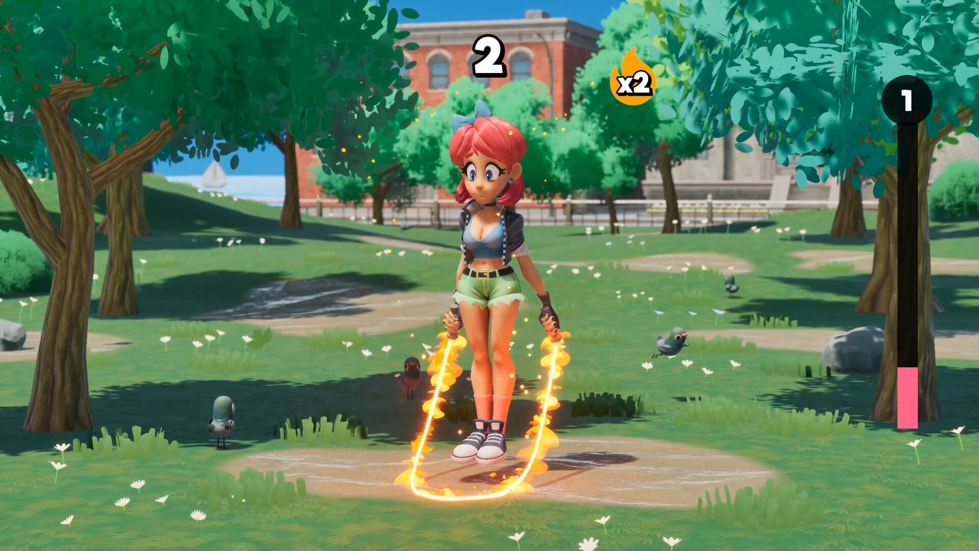 Scarlet above a flaming rope with a fire multiplier